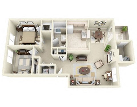 Floor plan for 2 beds, 1 bath, 1003 sqft